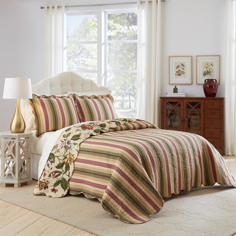 Waverly Laurel Spring 3-Piece Quilt Set â€“ Full/Queen - 100% Cotton Lightweight Bedding in Parchment - Image 2